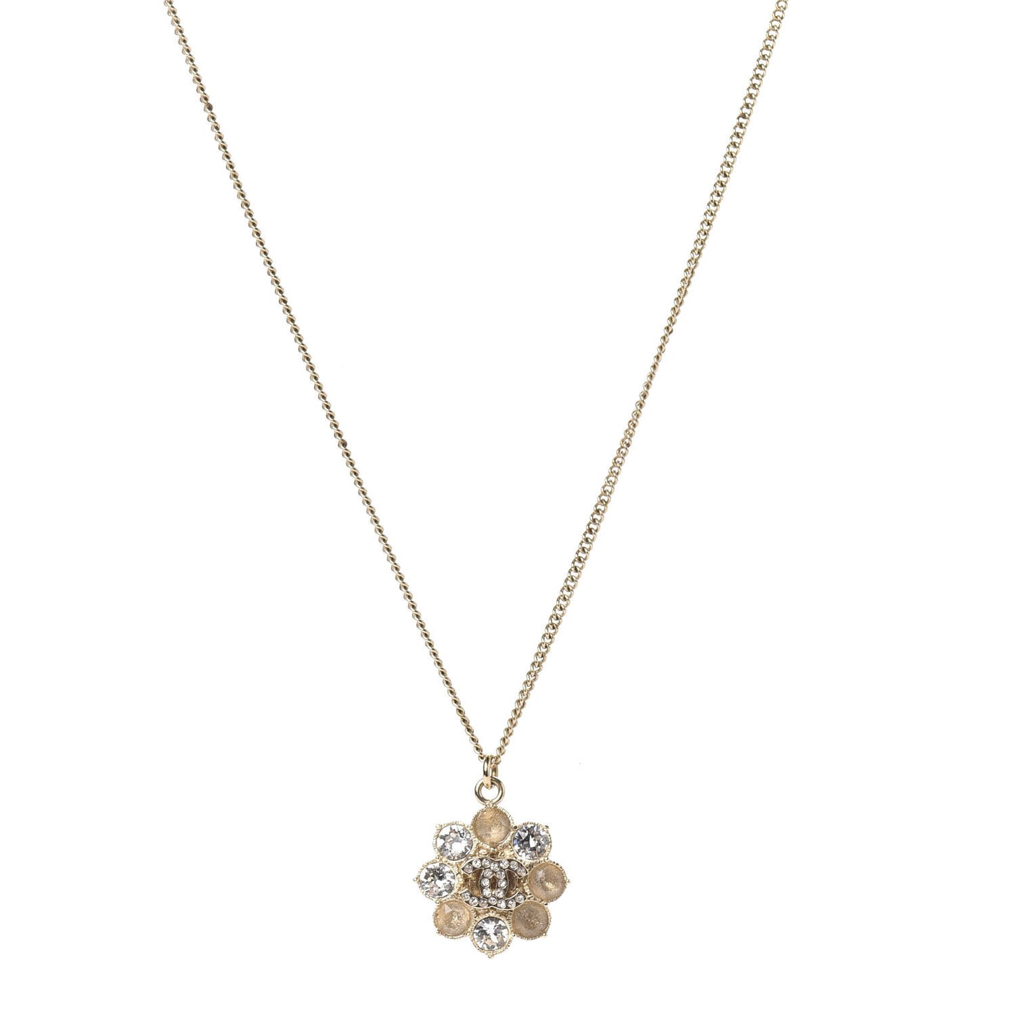 Crystal CC Flower Pendant Necklace Gold