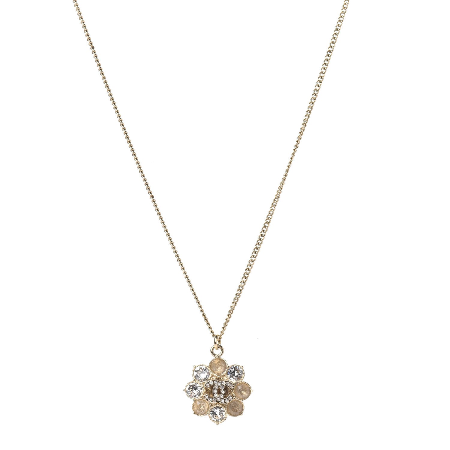 Chanel Crystal CC Flower Pendant Necklace Gold 1 of 4