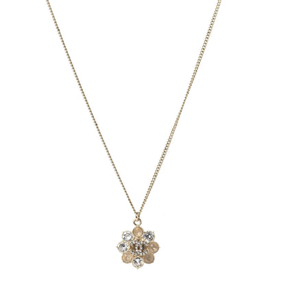 Chanel Crystal CC Flower Pendant Necklace Gold 1 of 4