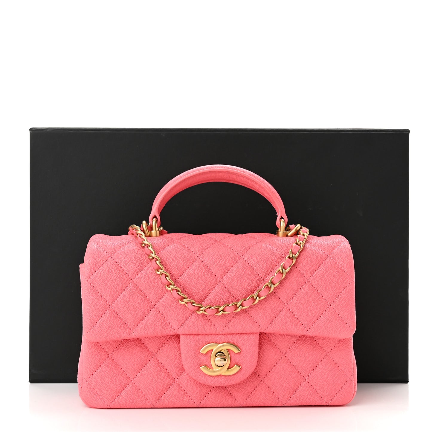 Caviar Quilted Mini Top Handle Rectangular Flap Pink