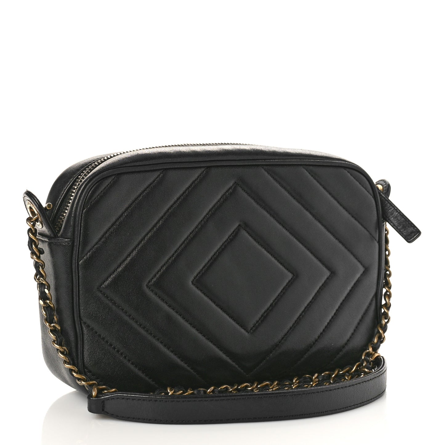Lambskin Chevron Quilted Pyramid CC Camera Case Black