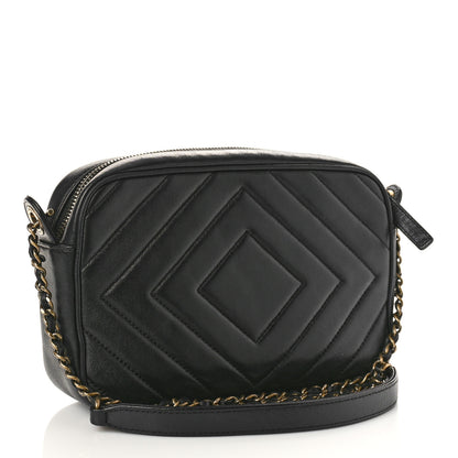 Chanel Lambskin Chevron Quilted Pyramid CC Camera Case Black 3 of 9