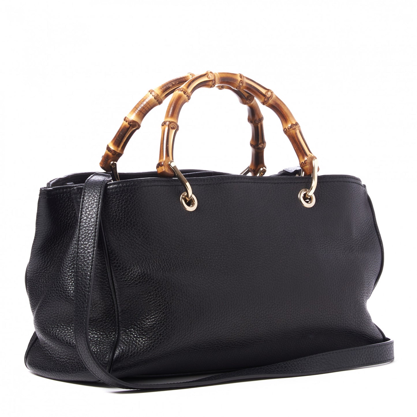 Pebbled Calfskin Medium Bamboo Shopper Tote Black