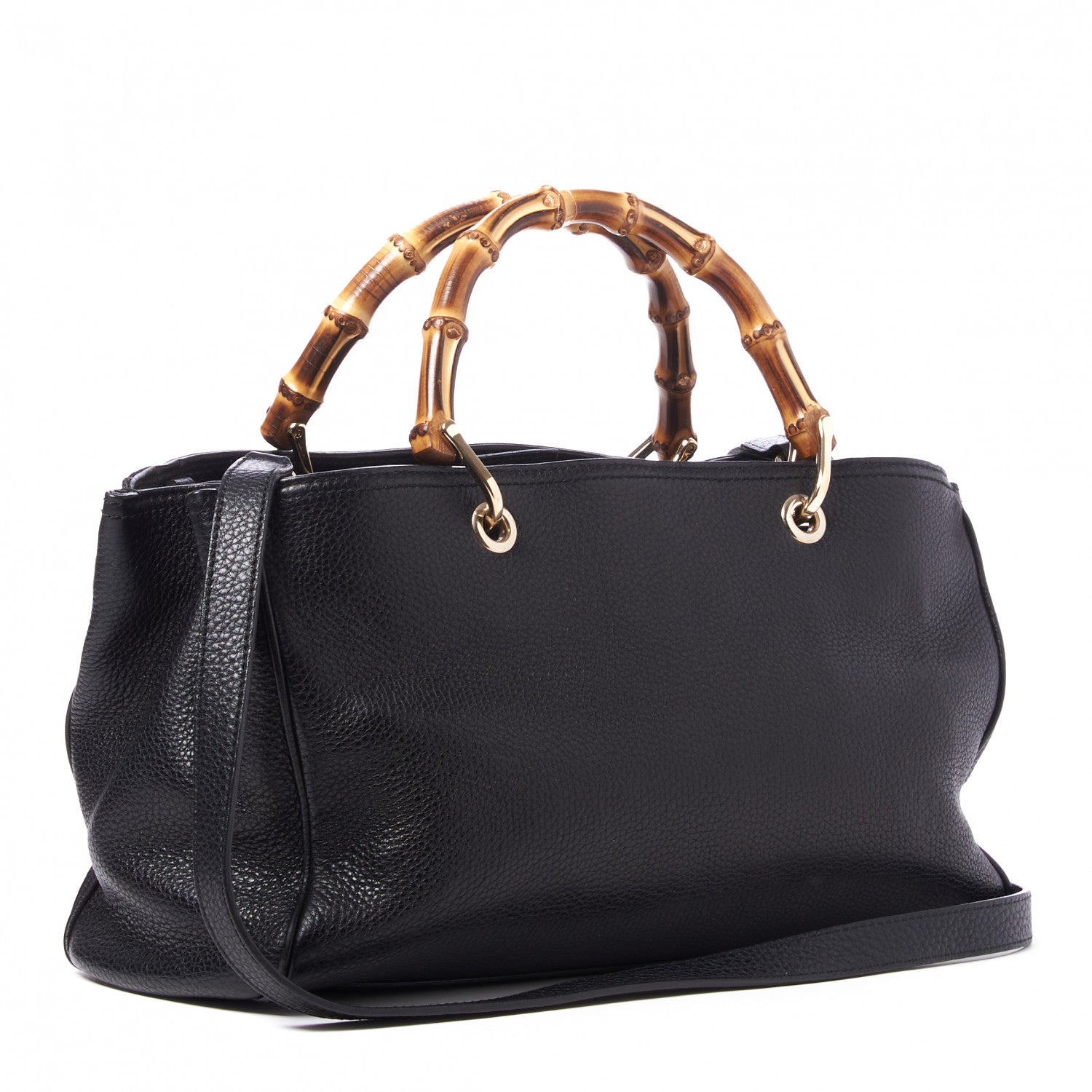 Gucci Pebbled Calfskin Medium Bamboo Shopper Tote Black 2 of 8