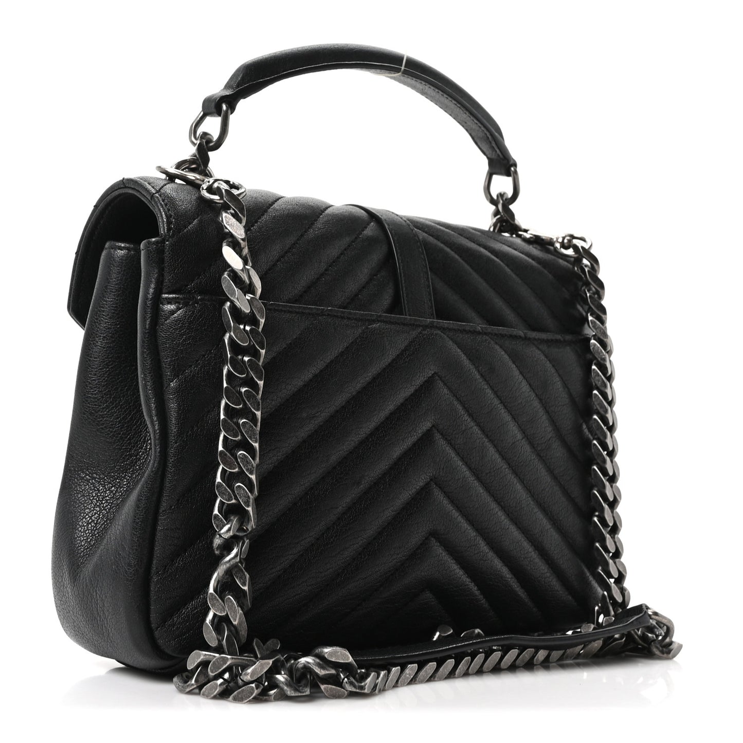 Sheepskin Matelasse Chevron Monogram Medium College Bag Black