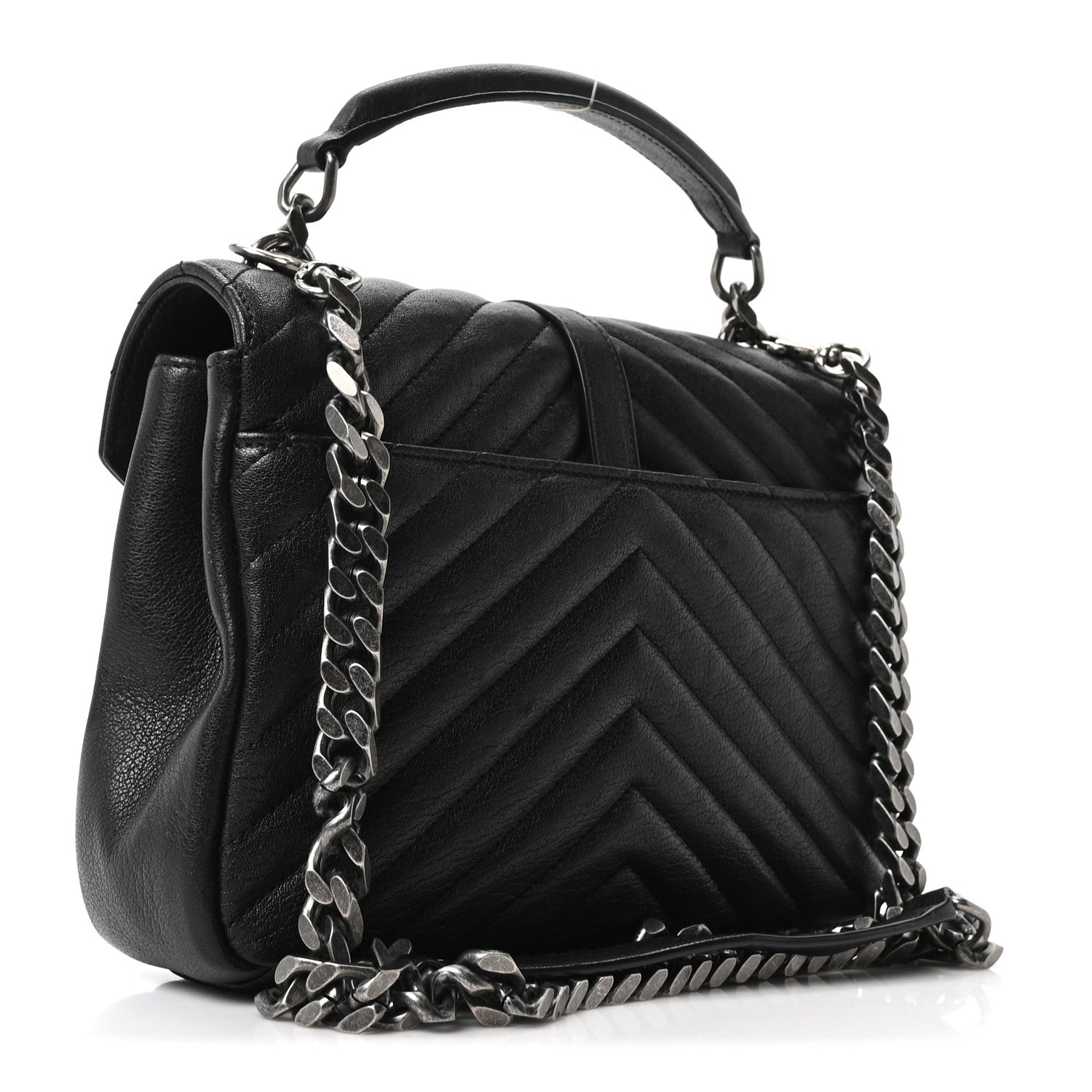 Saint Laurent Sheepskin Matelasse Chevron Monogram Medium College Bag Black 3 of 10