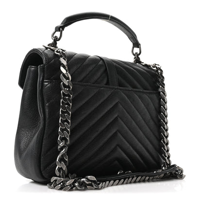 Saint Laurent Sheepskin Matelasse Chevron Monogram Medium College Bag Black 3 of 10