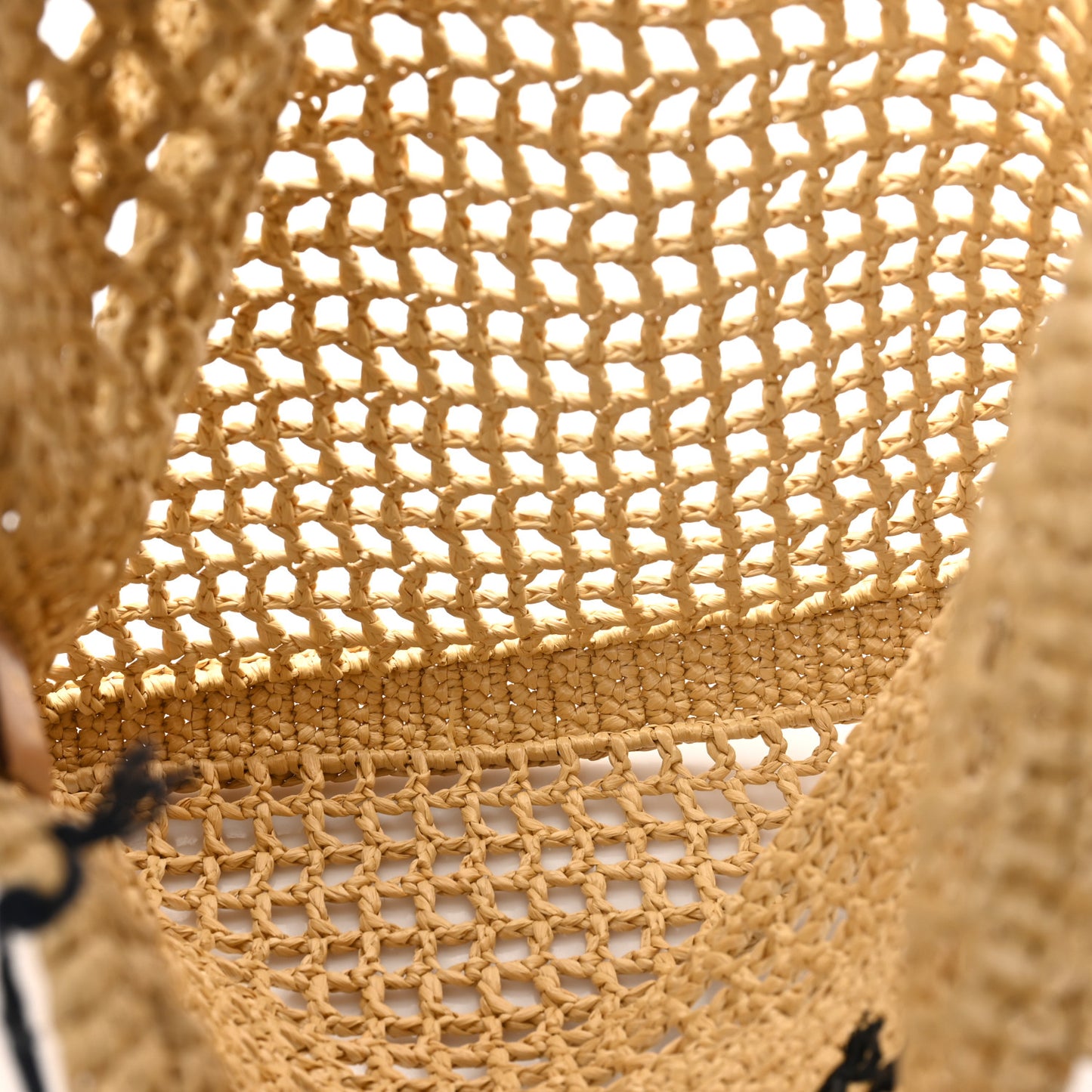 Yarn Raffia Effect Crochet Logo Embroidered Tote Bag Naturale