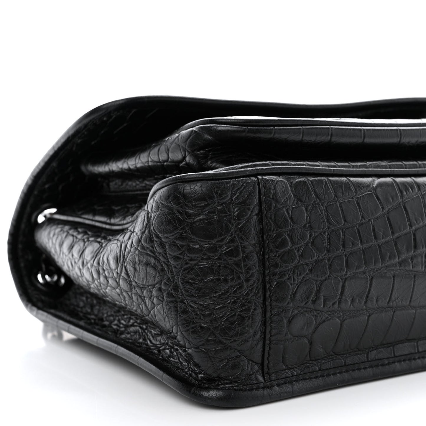 Crinkled Calfskin Crocodile Embossed Monogram Medium Niki Chain Satchel Black