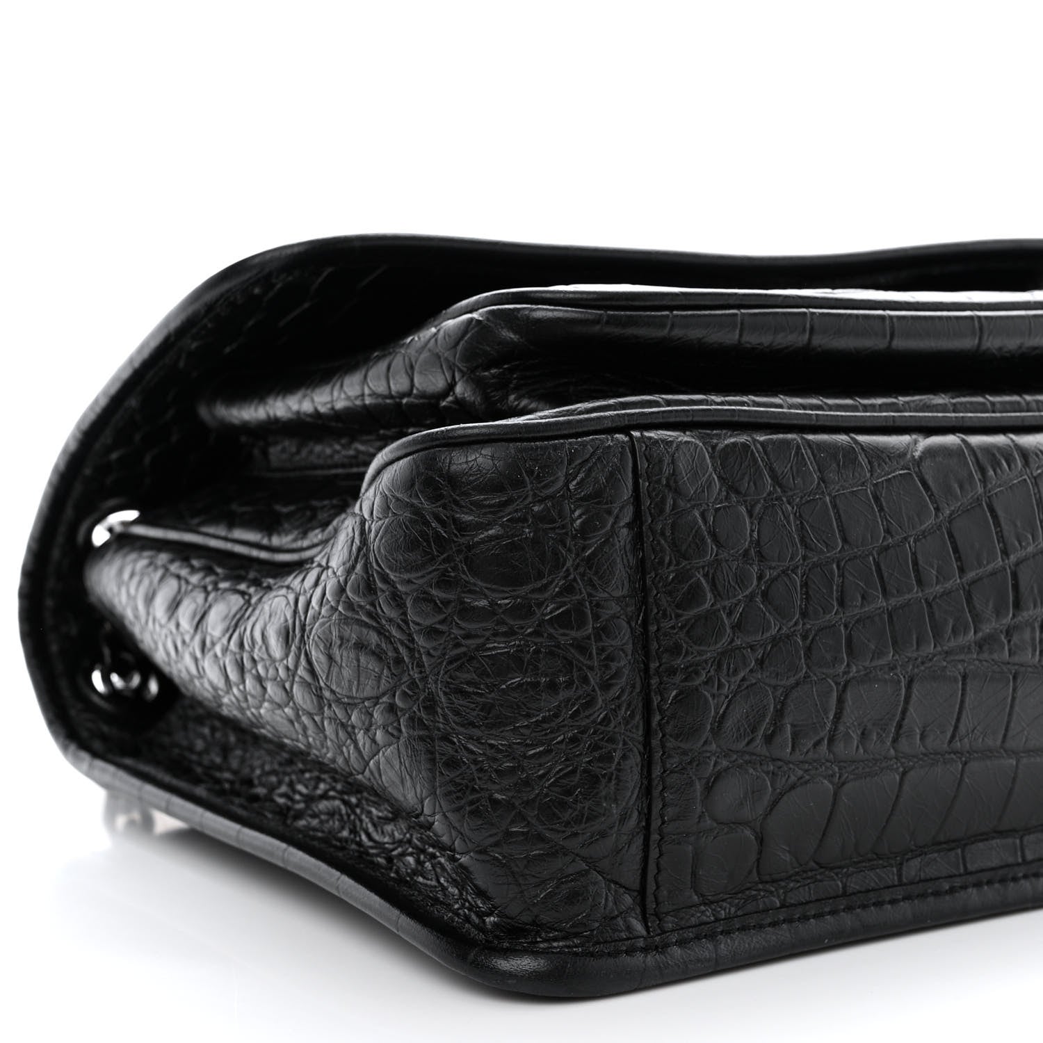 Saint Laurent Crinkled Calfskin Crocodile Embossed Monogram Medium Niki Chain Satchel Black 9 of 10