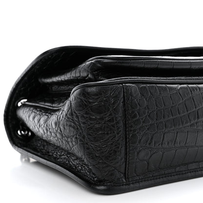 Saint Laurent Crinkled Calfskin Crocodile Embossed Monogram Medium Niki Chain Satchel Black 9 of 10