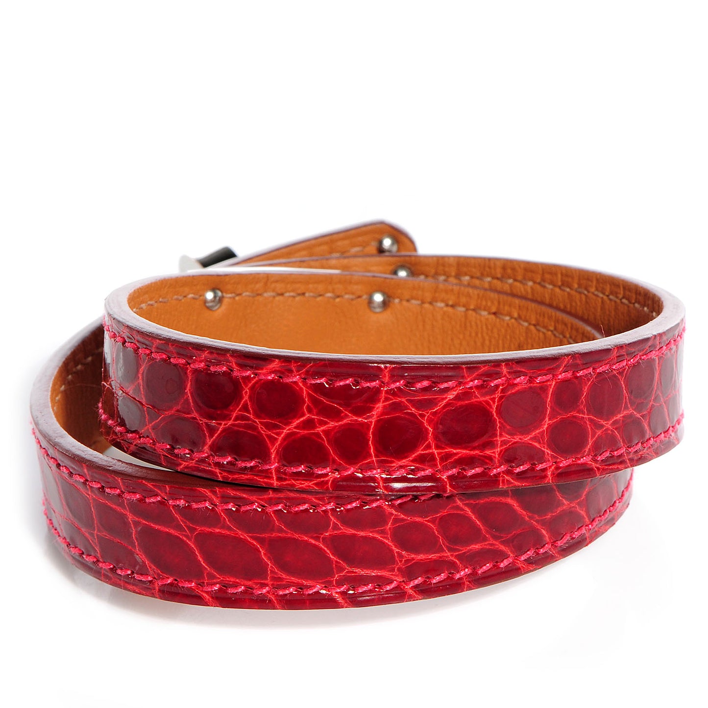 Shiny Alligator Kelly Double Tour Bracelet Small Rouge Vif