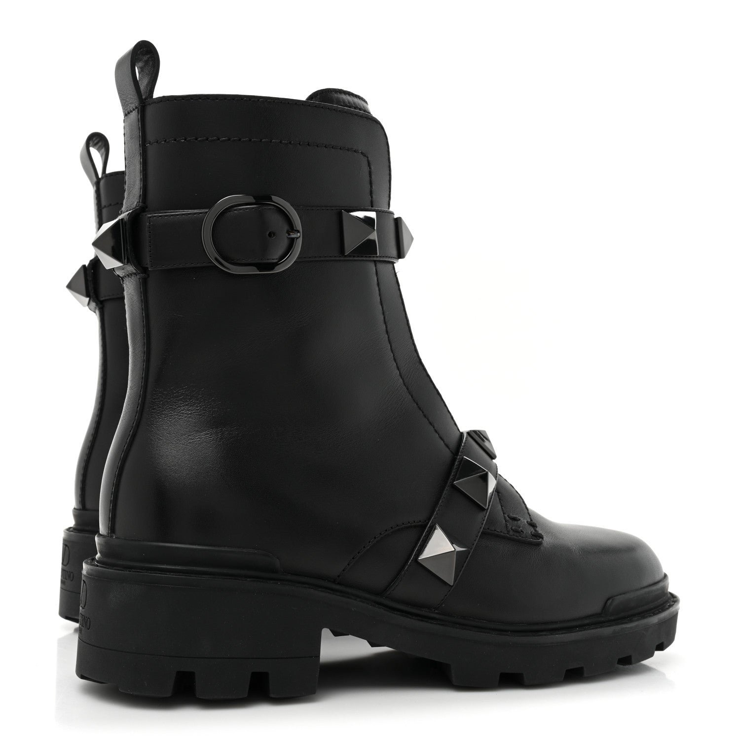 Valentino Garavani Calfskin Tonal Roman Stud 20/40mm Combat Boots 38 Black 5 of 9