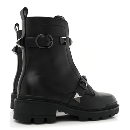Valentino Garavani Calfskin Tonal Roman Stud 20/40mm Combat Boots 38 Black 5 of 9