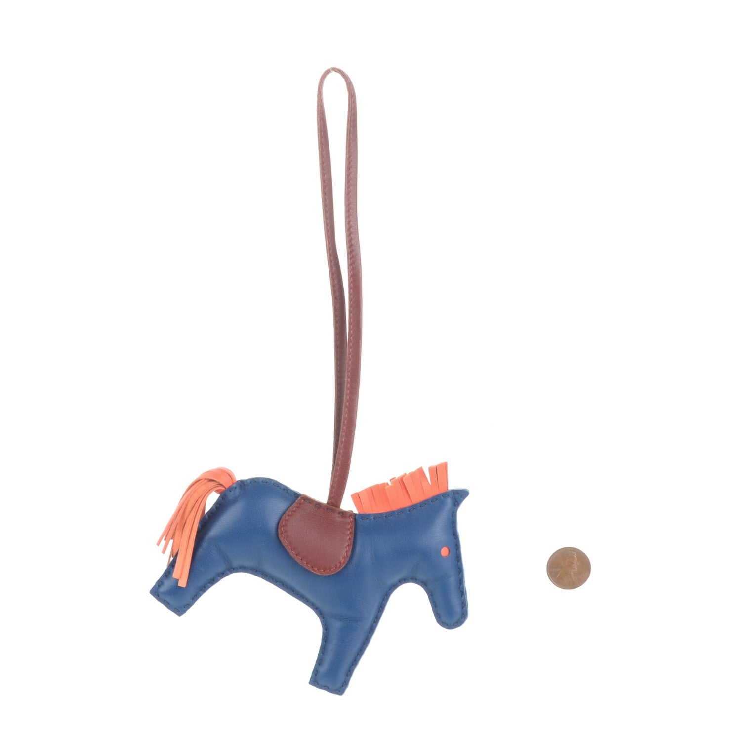 Hermes Milo Lambskin Grigri Rodeo Horse Bag Charm MM Bleu de Malte Rouge H Peony 2 of 3