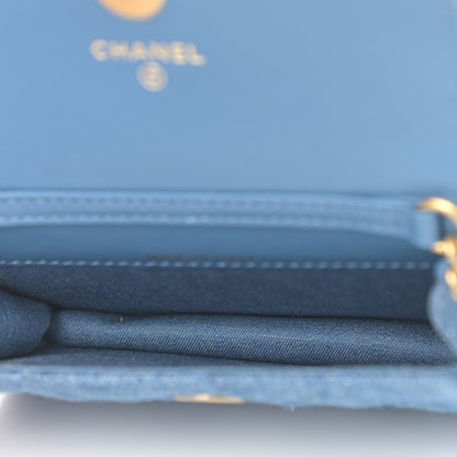 Chanel Denim Quilted CC Pearl Crush Clutch With Chain Blue 5 of 9