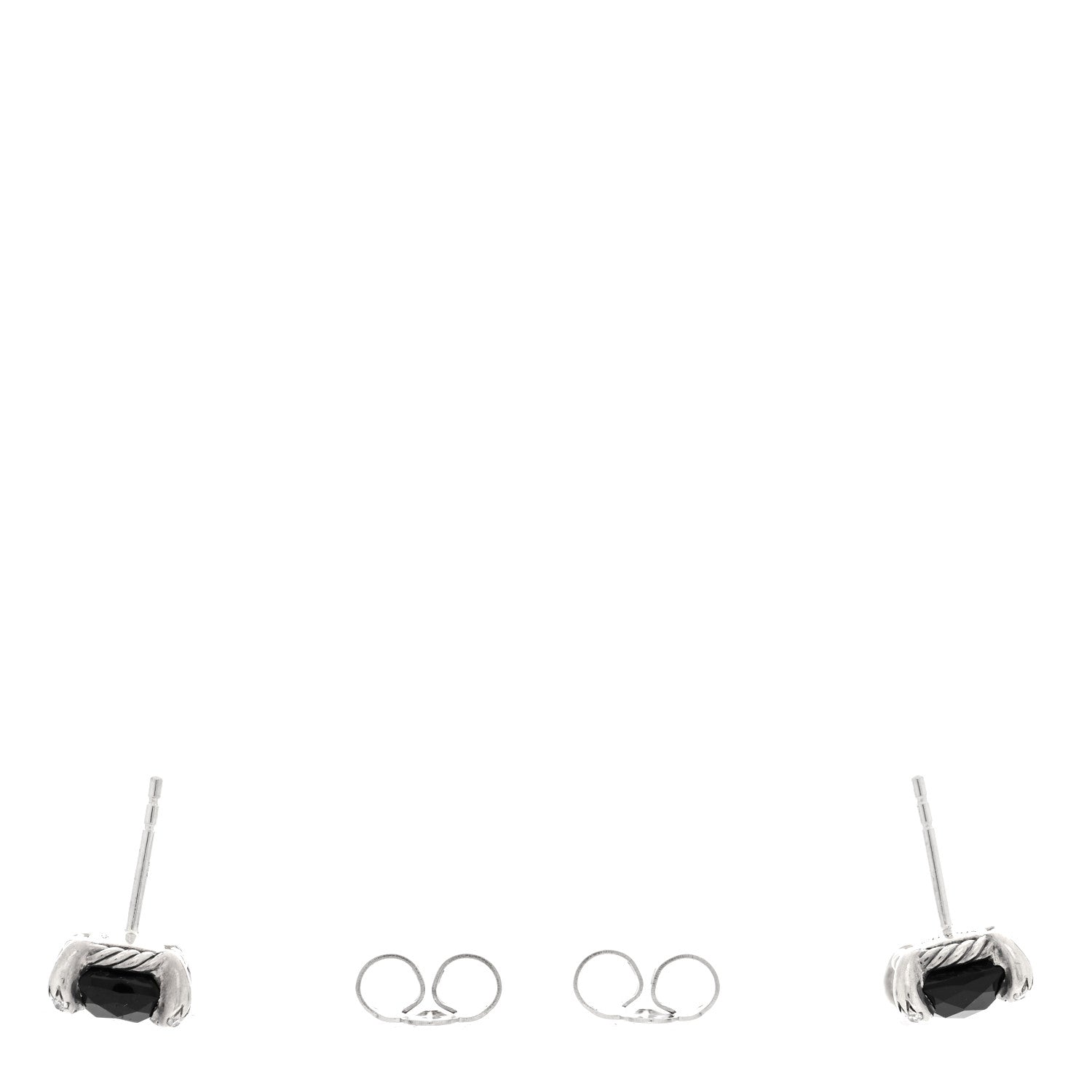 David Yurman Sterling Silver Diamond Black Onyx 9mm Chatelaine Earrings 3 of 4
