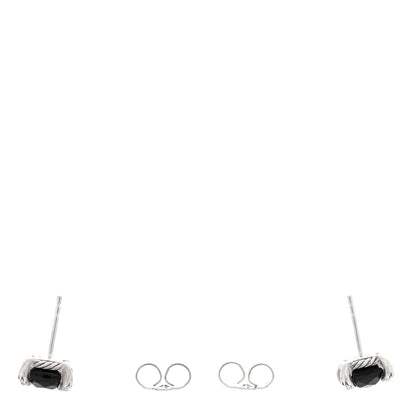 David Yurman Sterling Silver Diamond Black Onyx 9mm Chatelaine Earrings 3 of 4