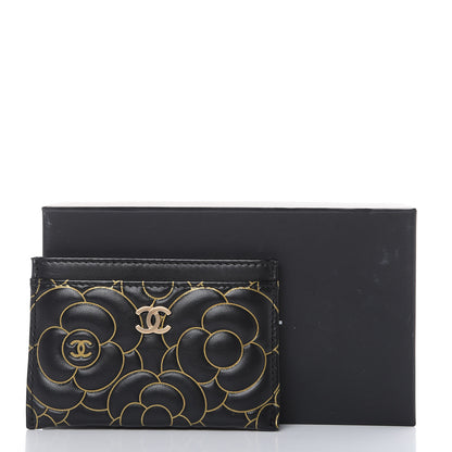 Chanel Lambskin Camellia Embossed Card Holder Black Gold 9 of 9