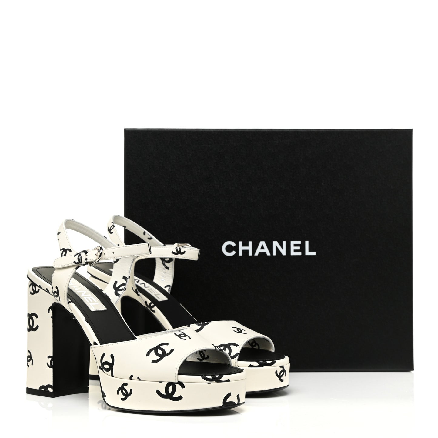 Printed Lambskin Coco Beach Platform Sandals 39 White Black