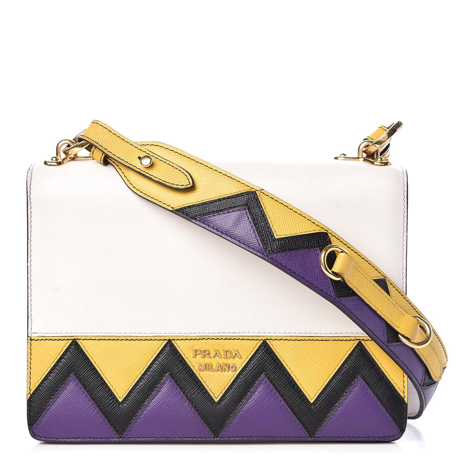 Prada City Calf Saffiano Greche Flap Bag Soleil Bianco 1 of 17