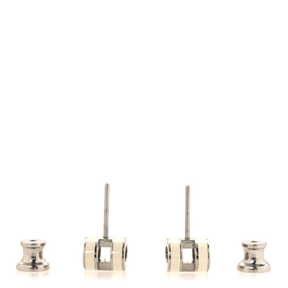 Hermes Palladium Lacquered Mini Pop H Earrings White 3 of 7