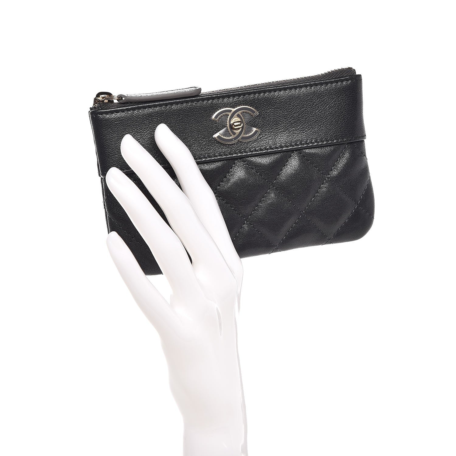 Chanel Sheepskin Quilted Small Vintage Mademoiselle Cosmetic Case Dark Grey 2 of 8