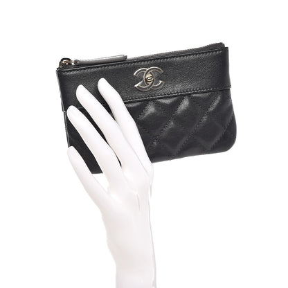 Chanel Sheepskin Quilted Small Vintage Mademoiselle Cosmetic Case Dark Grey 2 of 8