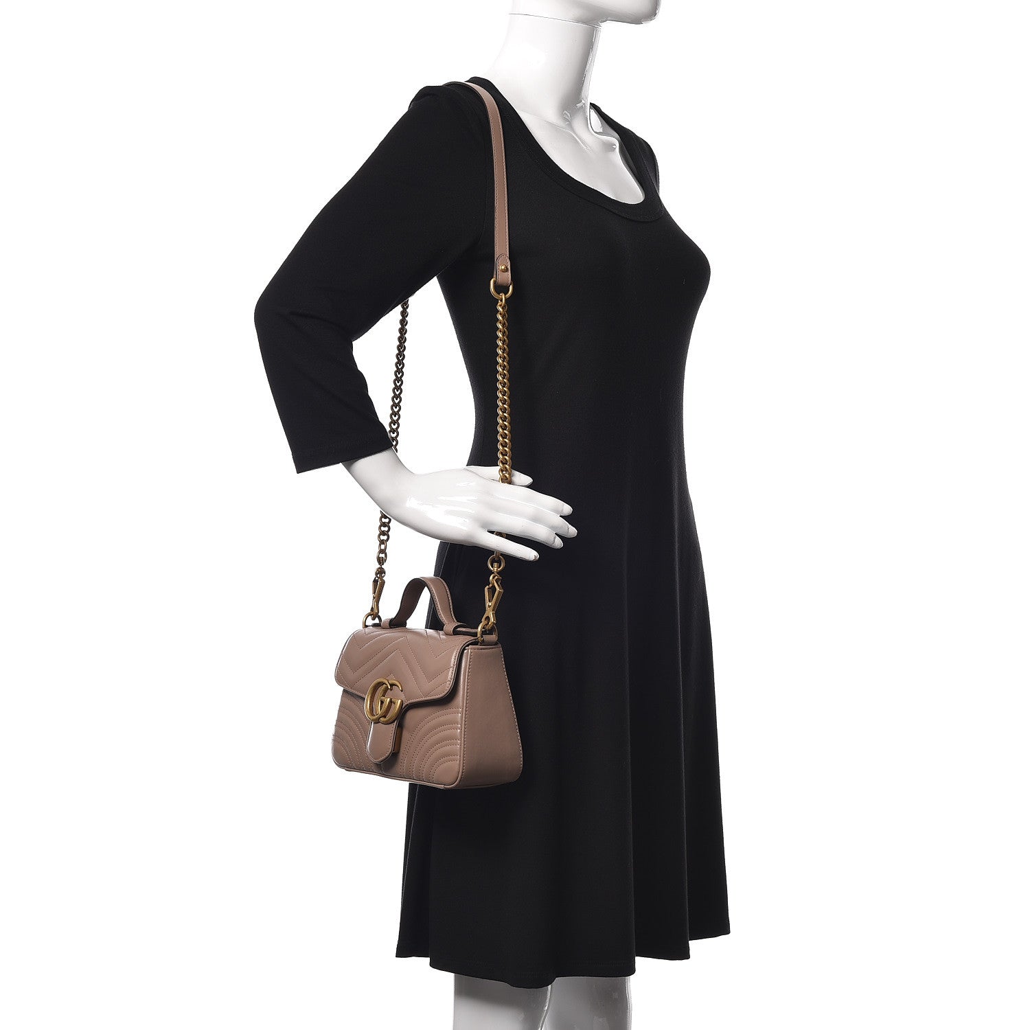 Gucci Calfskin Matelasse Mini GG Marmont Top Handle Shoulder Bag Porcelain Rose 2 of 10
