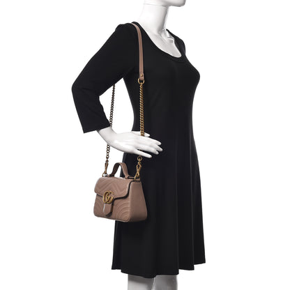 Gucci Calfskin Matelasse Mini GG Marmont Top Handle Shoulder Bag Porcelain Rose 2 of 10