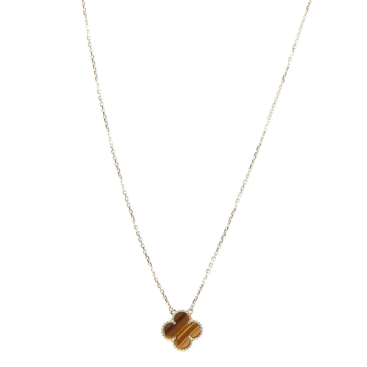 18K Yellow Gold Tiger Eye Vintage Alhambra Pendant Necklace
