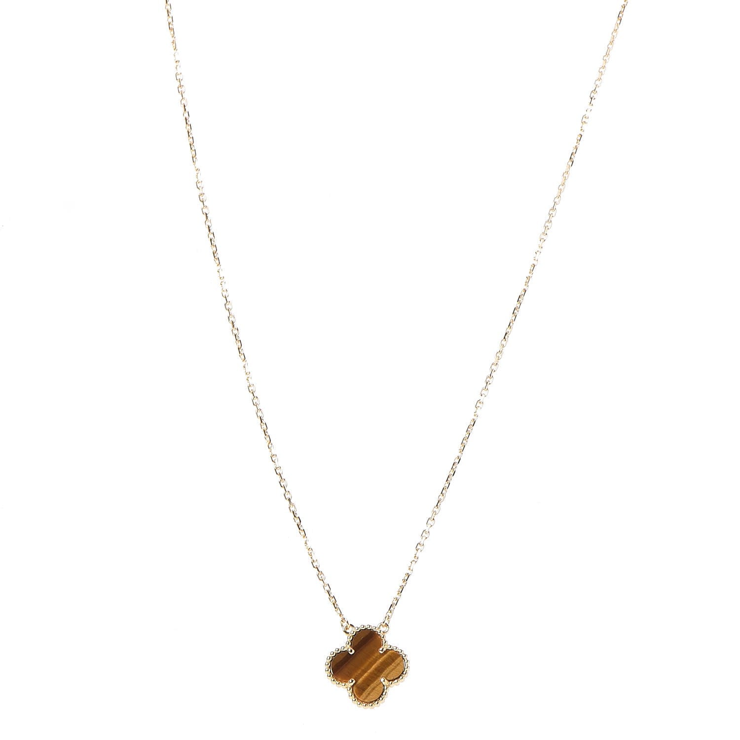 Van Cleef & Arpels 18K Yellow Gold Tiger Eye Vintage Alhambra Pendant Necklace 1 of 7