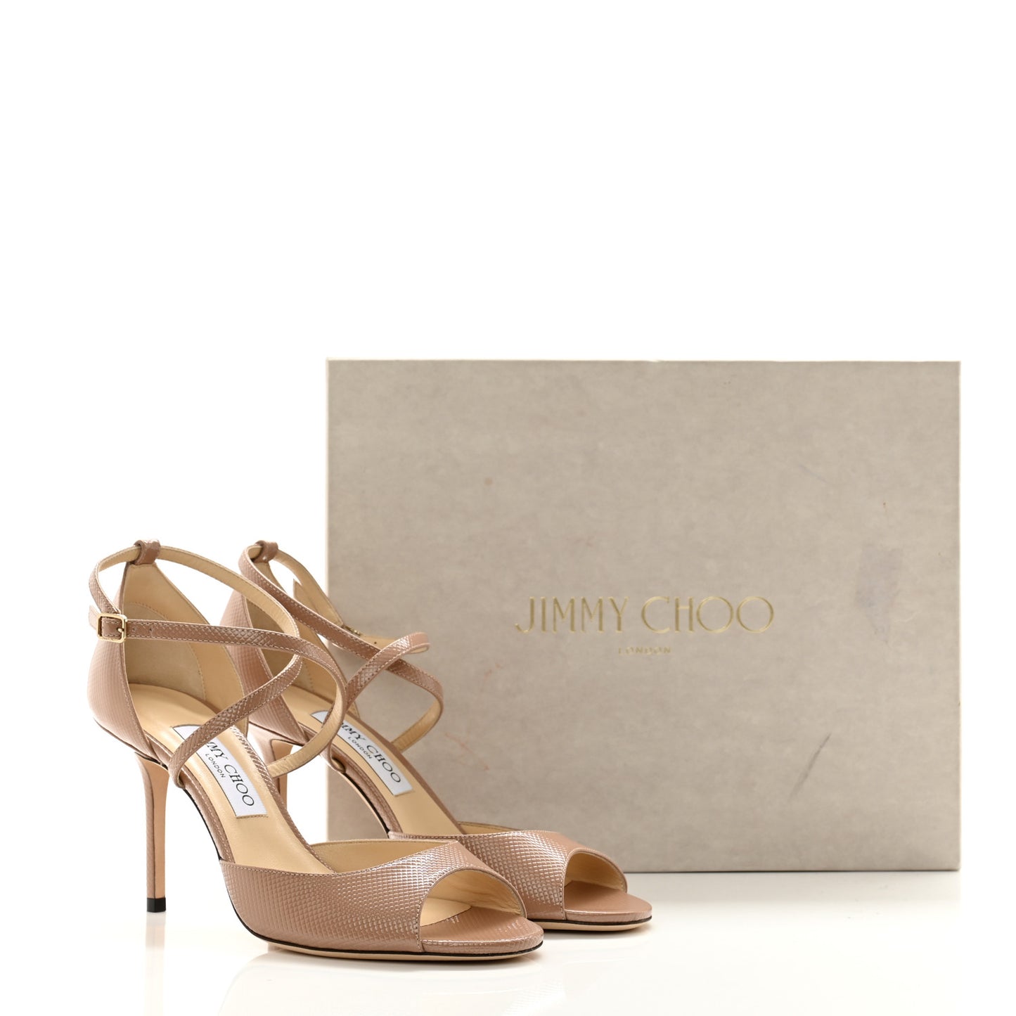 Embossed Patent Lizard Emsy Crisscross 85 Sandals 39 Ballet Pink