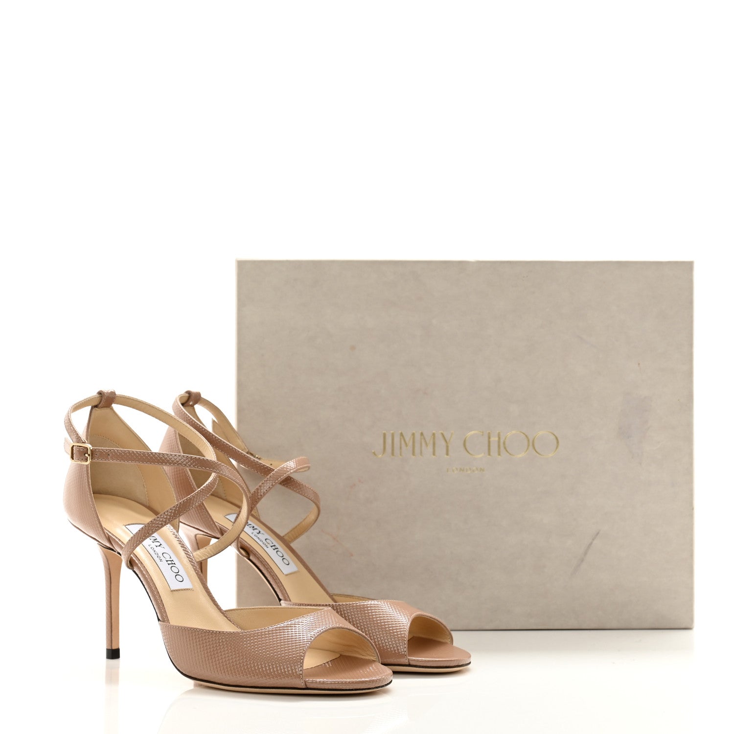 Jimmy Choo Embossed Patent Lizard Emsy Crisscross 85 Sandals 39 Ballet Pink 9 of 9