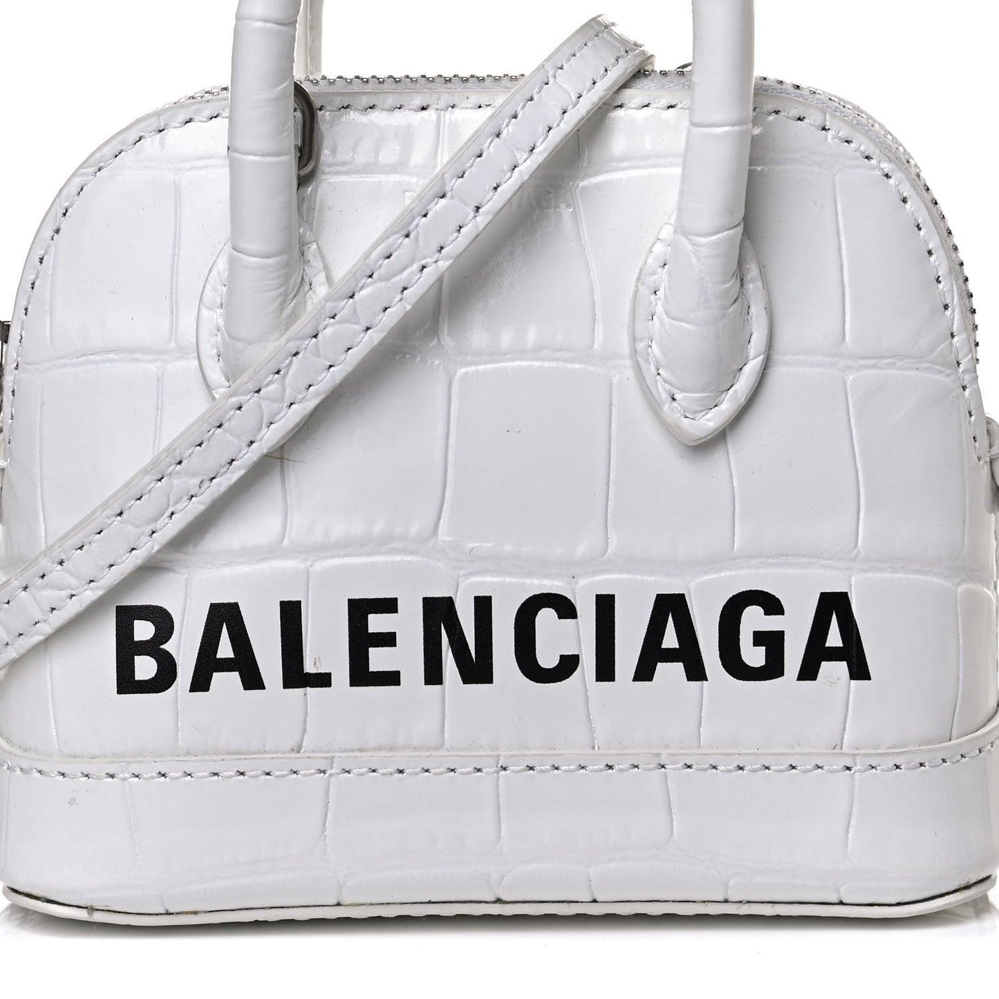 Calfskin Logo Crocodile Embossed Mini Ville Top Handle Bag White Black
