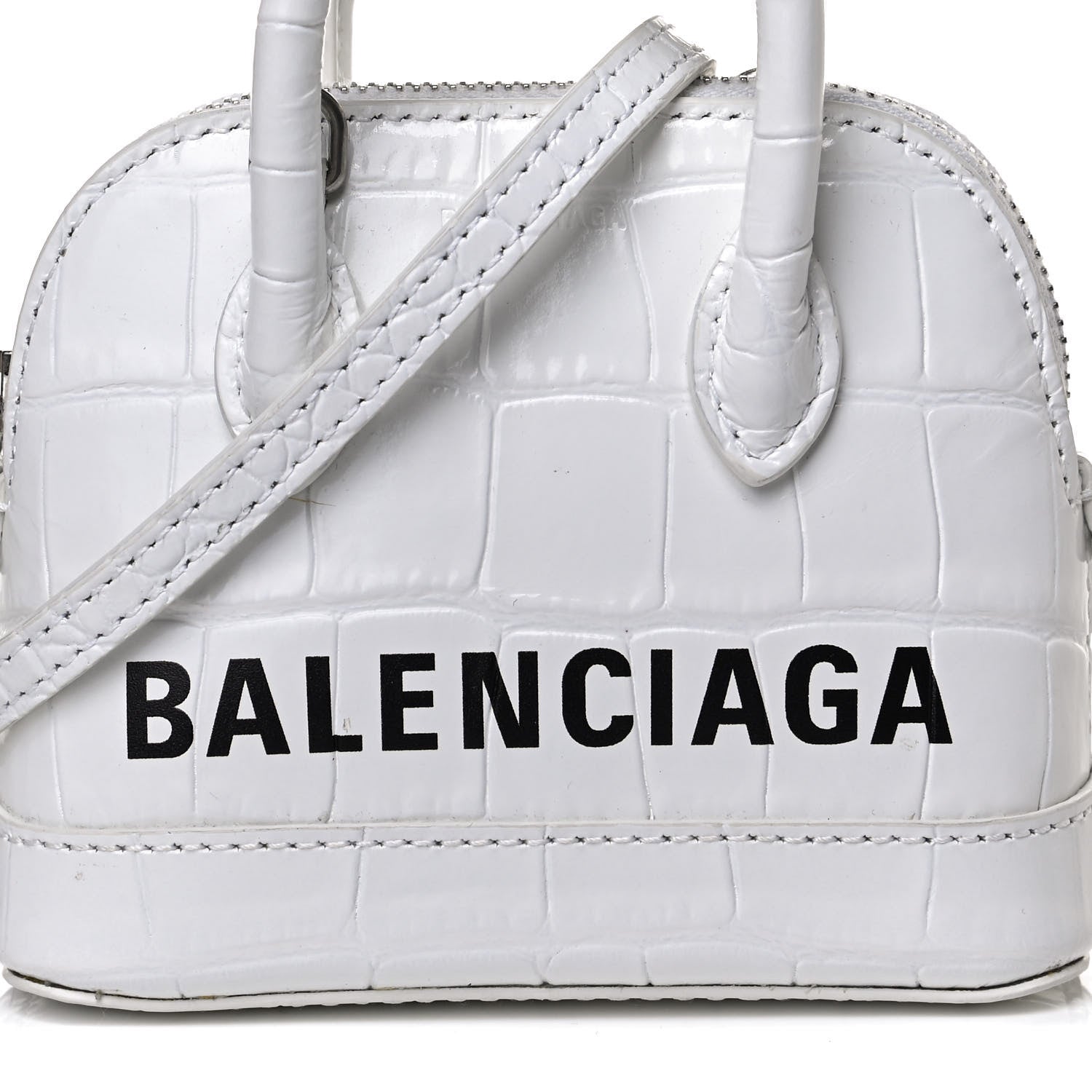 Balenciaga Calfskin Logo Crocodile Embossed Mini Ville Top Handle Bag White Black 8 of 13