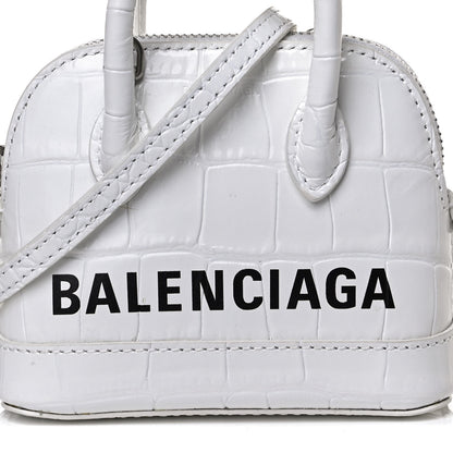 Balenciaga Calfskin Logo Crocodile Embossed Mini Ville Top Handle Bag White Black 8 of 13