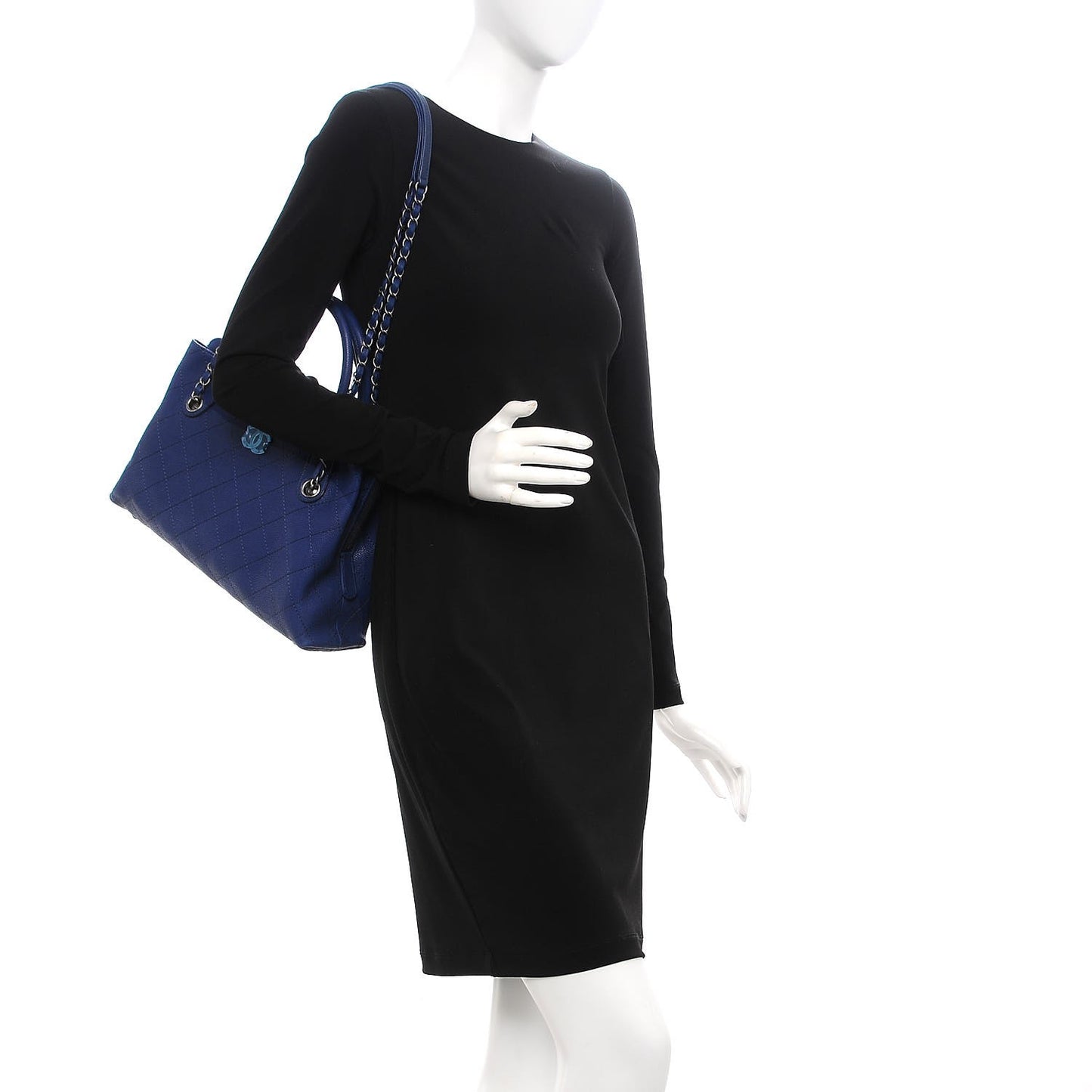 Grained Vegetal Calfskin Small Urban Shopping Tote Navy