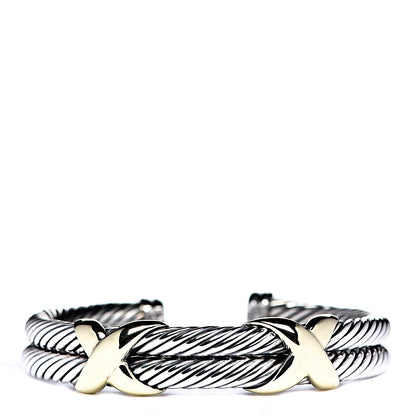 David Yurman Sterling Silver 14K Yellow Gold 10mm Double X Bracelet 1 of 4