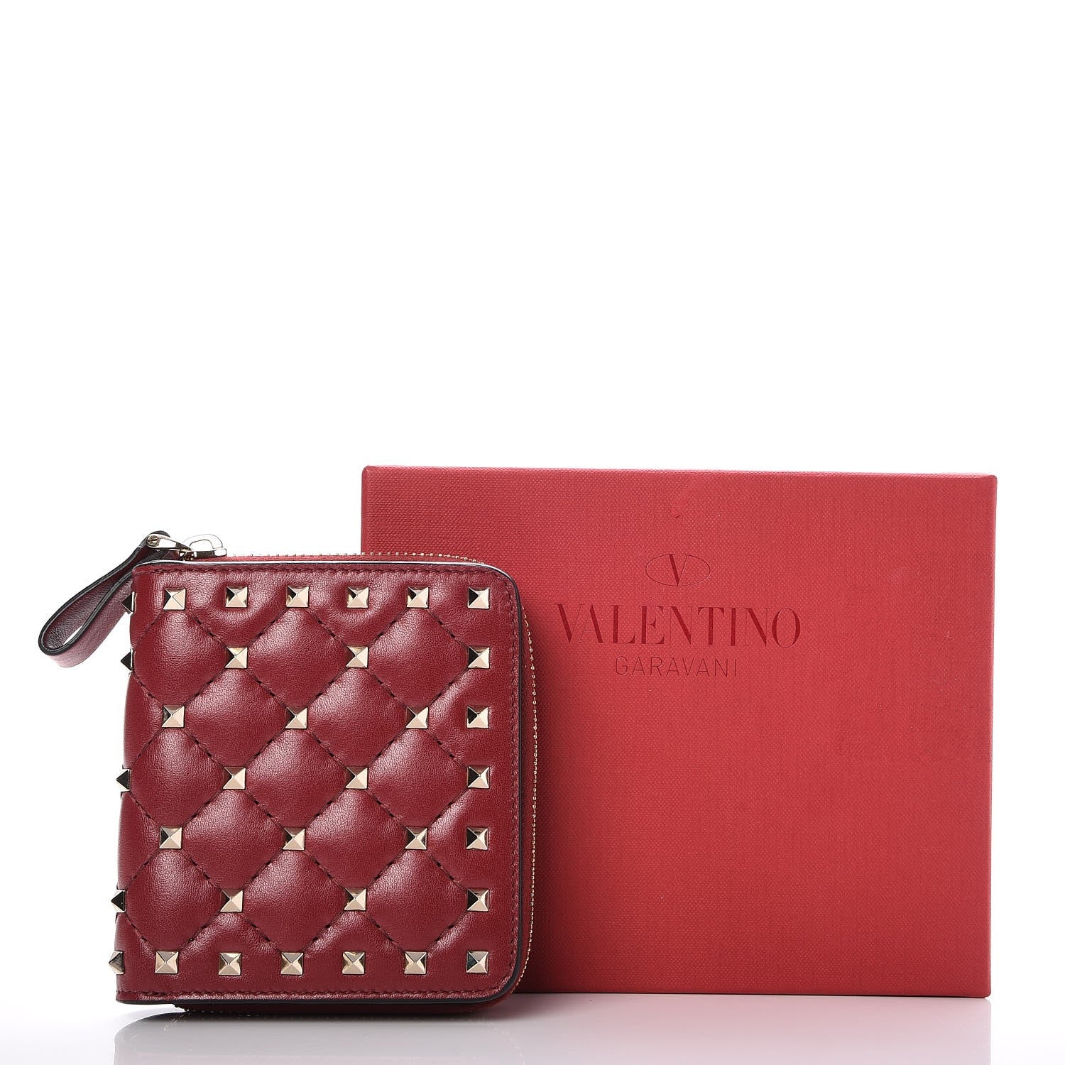 Valentino Garavani Nappa Rockstud Spike Compact Zip Around Wallet Rubino 9 of 9
