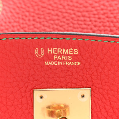 Hermes Togo Bi-Color Horseshoe Birkin 30 Bamboo Rouge Tomate 6 of 11