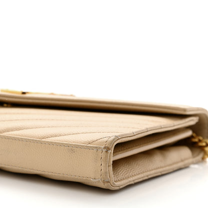 Saint Laurent Grain De Poudre Matelasse Chevron Monogram Chain Wallet Dark Beige 10 of 14