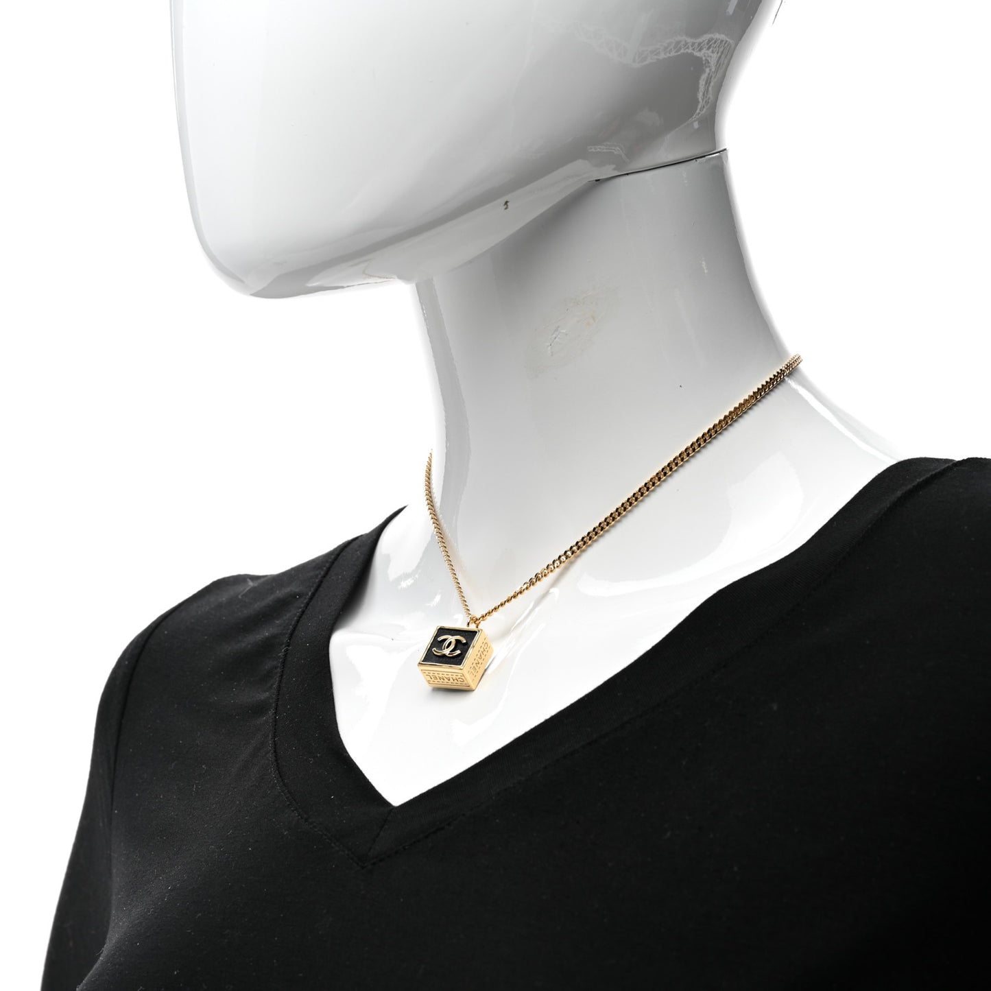 Metal CC Square Necklace Gold Black