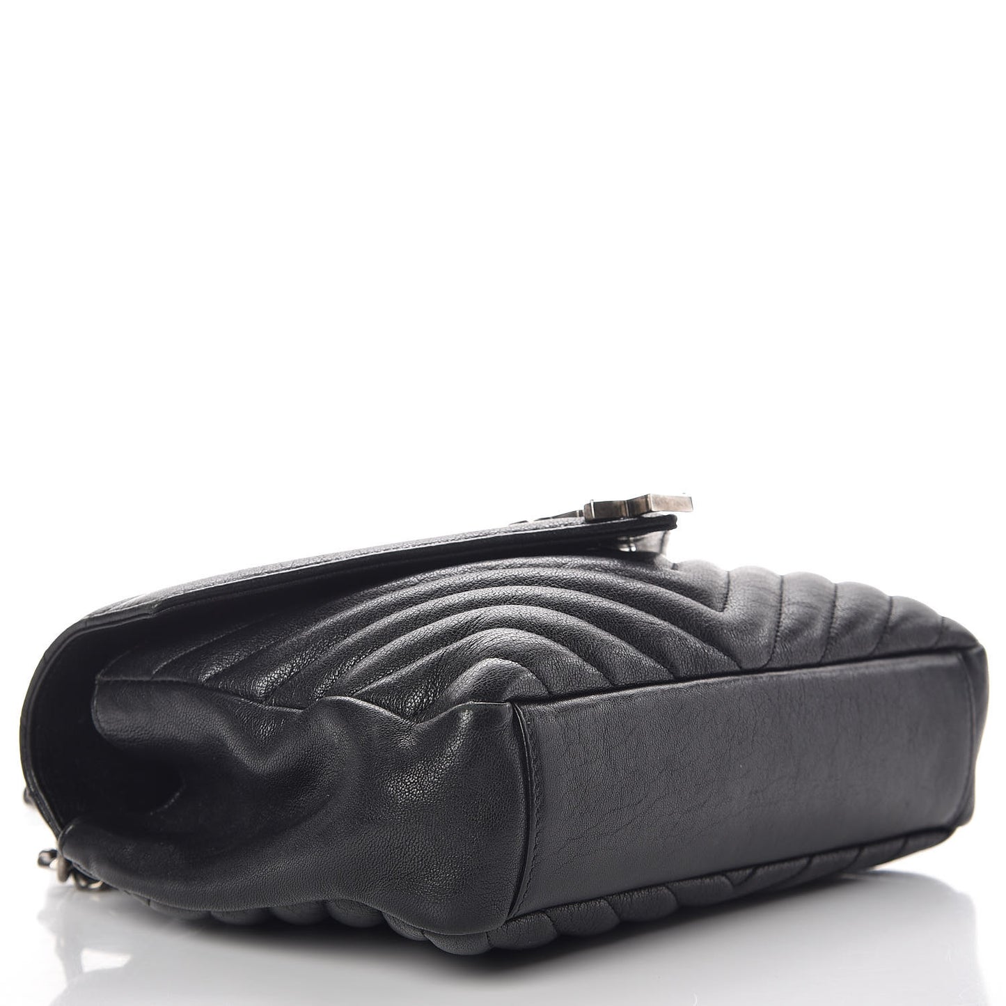 Sheepskin Matelasse Chevron Monogram Medium College Bag Black
