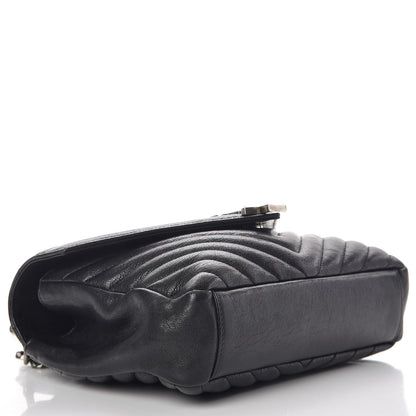 Saint Laurent Sheepskin Matelasse Chevron Monogram Medium College Bag Black 4 of 16