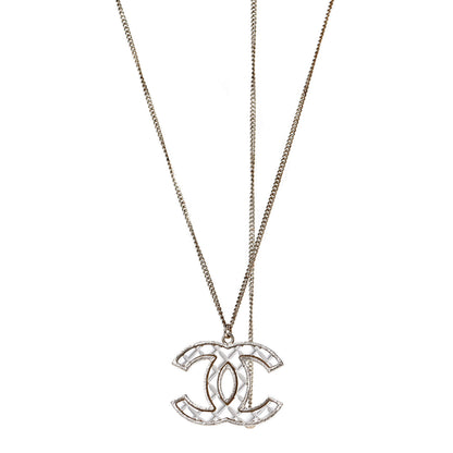 Chanel Metal Quilted CC Pendant Necklace Gold White 1 of 6