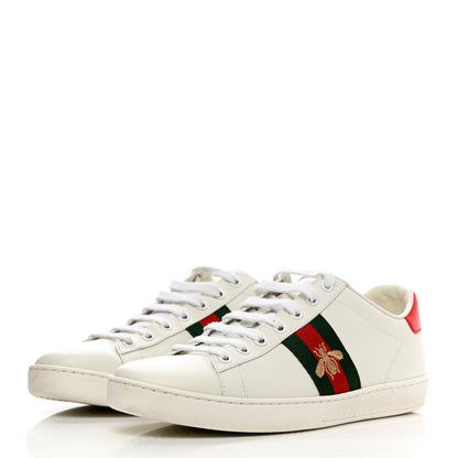 Gucci Calfskin Ayers Bee Embroidered Womens Ace Sneakers 38.5 White Green 3 of 17