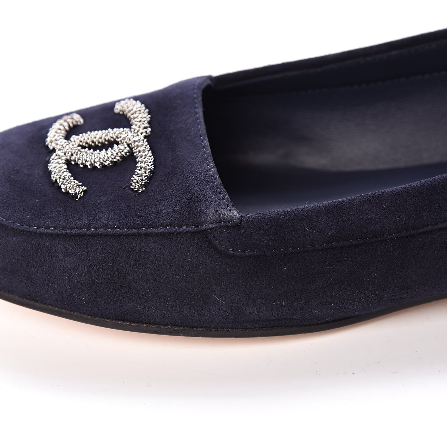 Chanel Kid Suede CC Flats 37.5 Navy 14 of 15