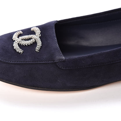 Chanel Kid Suede CC Flats 37.5 Navy 14 of 15
