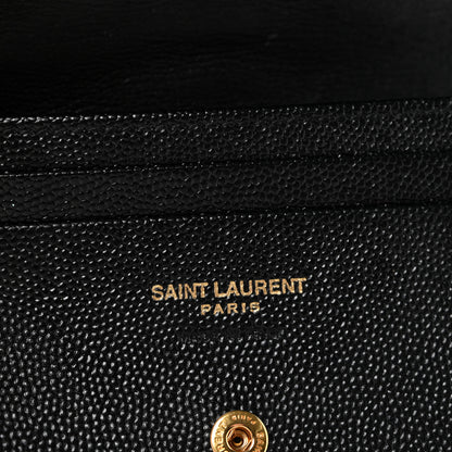 Saint Laurent Grain De Poudre Matelasse Chevron Monogram Flap Card Case Black 6 of 13